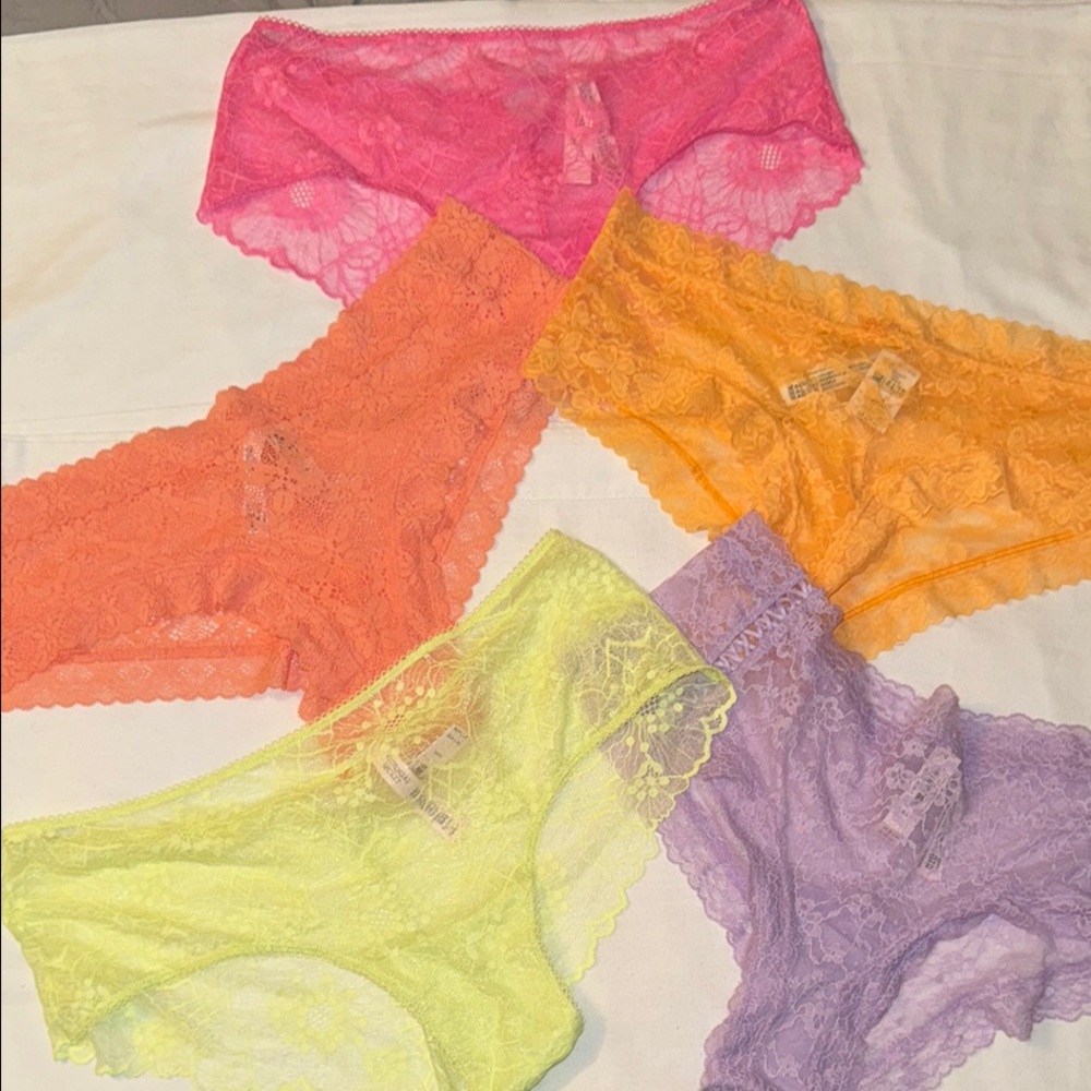 Victorias Secret Cheeky Pink, Orange,Green, & Purple Lace Panties Size LARGE/ XL